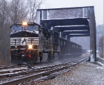 NS westbound coal 856 crosses the 4-span Paint Creek bridge